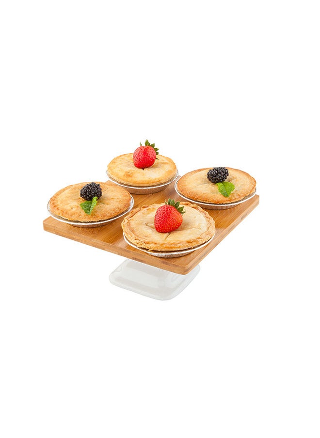 Restaurantware-Hamptons 8 x 8 x 3.9 Inch Food Stand, 1 Serving Stand Display - White Porcelain Base, Dishwashable, Bamboo Dessert Display Stand, Versatile, For Parties, Buffets, Or Catering