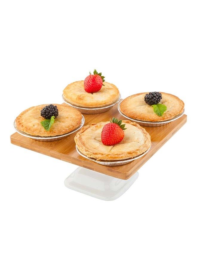 Restaurantware-Hamptons 8 x 8 x 3.9 Inch Food Stand, 1 Serving Stand Display - White Porcelain Base, Dishwashable, Bamboo Dessert Display Stand, Versatile, For Parties, Buffets, Or Catering
