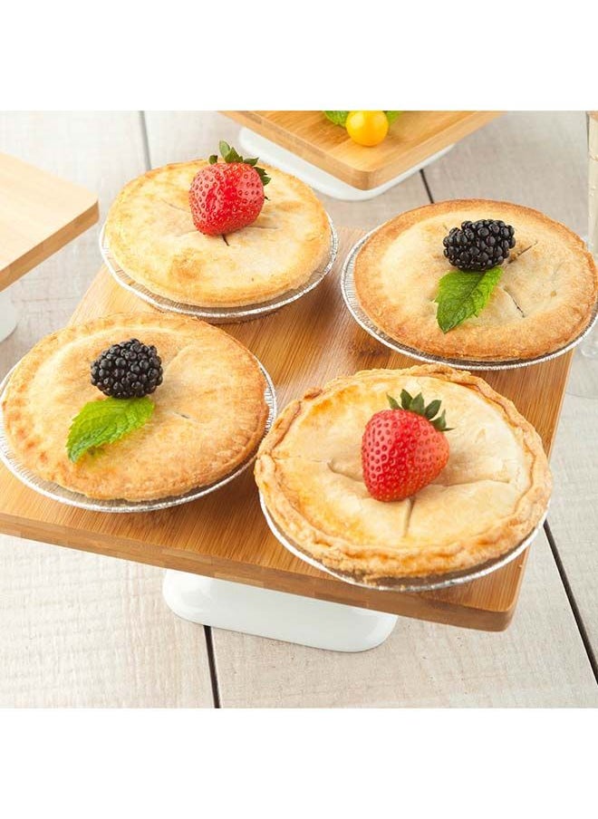Restaurantware-Hamptons 8 x 8 x 3.9 Inch Food Stand, 1 Serving Stand Display - White Porcelain Base, Dishwashable, Bamboo Dessert Display Stand, Versatile, For Parties, Buffets, Or Catering