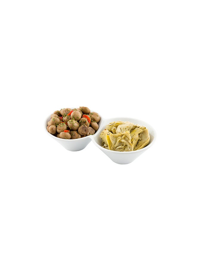 Restaurantware-9.1 x 4.9 x 2.3 Inch Double Dip Bowls, 1 Microwavable Condiment Server - 2 Compartments, Microwavable, White Porcelain Dip Tray, Dishwashable, For Snacks, Condiments, Or Toppings