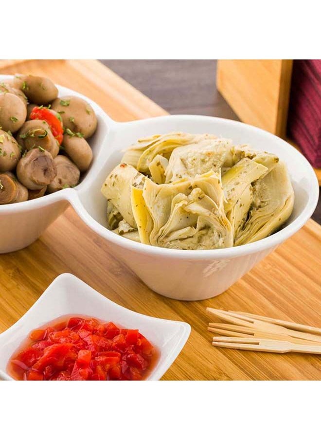 Restaurantware-9.1 x 4.9 x 2.3 Inch Double Dip Bowls, 1 Microwavable Condiment Server - 2 Compartments, Microwavable, White Porcelain Dip Tray, Dishwashable, For Snacks, Condiments, Or Toppings