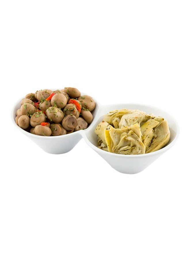 Restaurantware-9.1 x 4.9 x 2.3 Inch Double Dip Bowls, 1 Microwavable Condiment Server - 2 Compartments, Microwavable, White Porcelain Dip Tray, Dishwashable, For Snacks, Condiments, Or Toppings