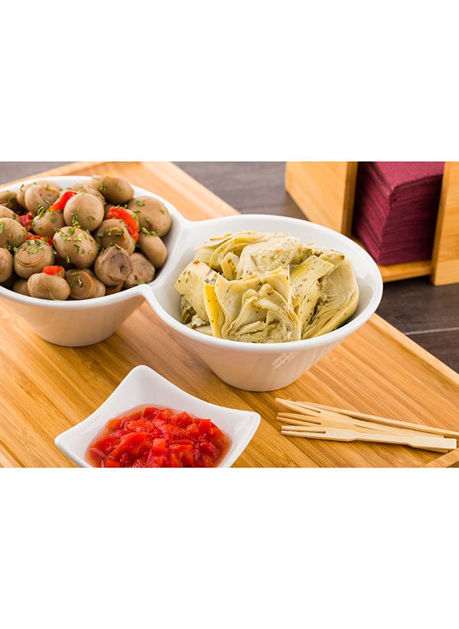 Restaurantware-9.1 x 4.9 x 2.3 Inch Double Dip Bowls, 1 Microwavable Condiment Server - 2 Compartments, Microwavable, White Porcelain Dip Tray, Dishwashable, For Snacks, Condiments, Or Toppings
