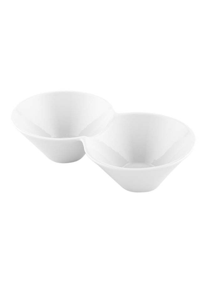 Restaurantware-9.1 x 4.9 x 2.3 Inch Double Dip Bowls, 1 Microwavable Condiment Server - 2 Compartments, Microwavable, White Porcelain Dip Tray, Dishwashable, For Snacks, Condiments, Or Toppings