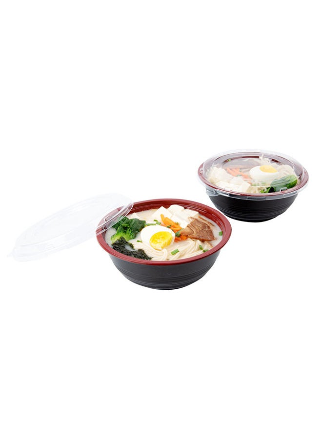 Restaurantware-34 Ounce Food Containers, 200 Disposable Salad Bowls - Lids Included, Microwavable, Black And Red Plastic To Go Bowls, Asian Inspired, Perfect For Picnics, Or Take Outs