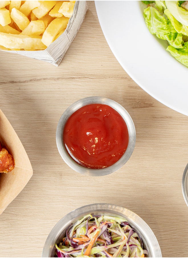 2 Ounce Sauce Cups, 10 Round Dip Cups - For Condiments And Individual Portions, Stackable, Silver Stainless Steel Dipping Cups, Reusable, Durable