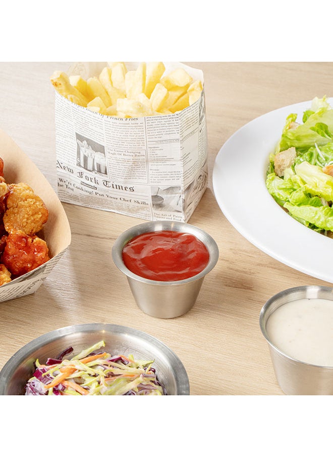 2 Ounce Sauce Cups, 10 Round Dip Cups - For Condiments And Individual Portions, Stackable, Silver Stainless Steel Dipping Cups, Reusable, Durable