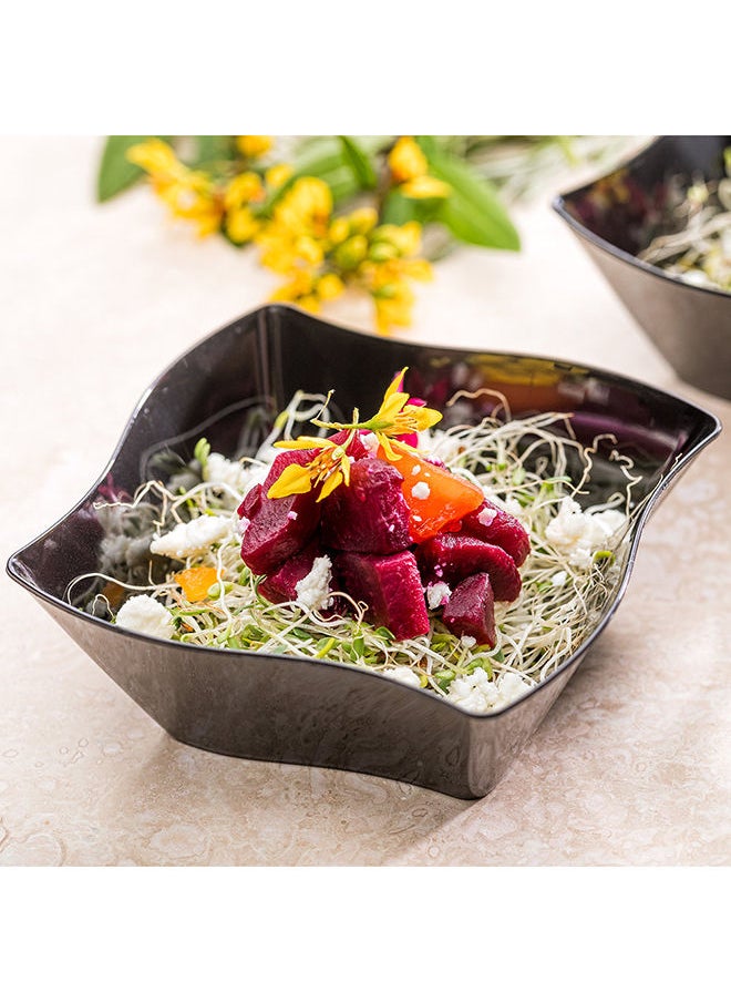 Restaurantware-3.3 x 3.3 x 1.4 Inch Dessert Plates, 100 Small Cocktail Plates - Square, Wavy Edges, Black Plastic Disposable Appetizer Plates, Holds Entrees, For Wedding, Or Birthday Parties