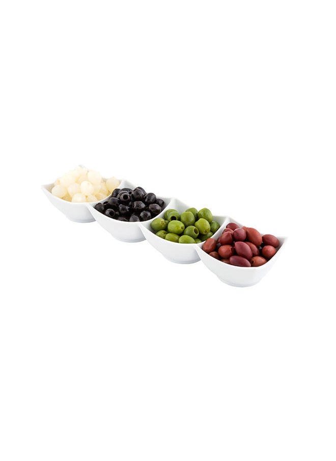 Restaurantware-24 Ounce Porcelain Condiment Tray, 1 Square Compartment Snack Dish - Serve Hors D'oeuvres, Dips, or Condiments, For Parties or Buffets, White Porcelain 4 Piece Appetizer Server