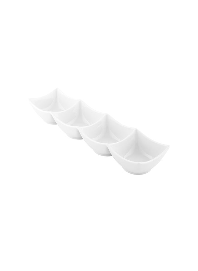 Restaurantware-24 Ounce Porcelain Condiment Tray, 1 Square Compartment Snack Dish - Serve Hors D'oeuvres, Dips, or Condiments, For Parties or Buffets, White Porcelain 4 Piece Appetizer Server