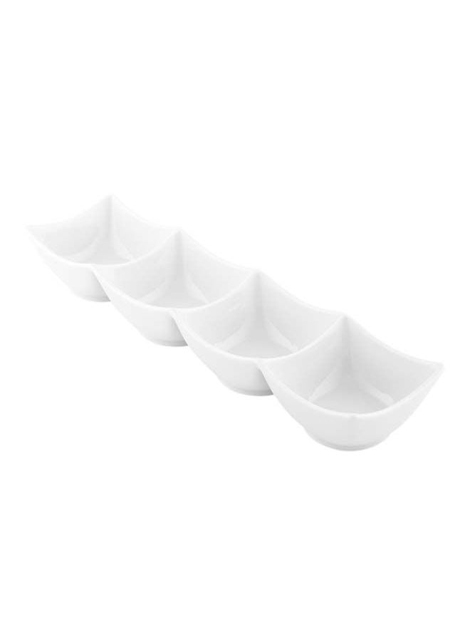 Restaurantware-24 Ounce Porcelain Condiment Tray, 1 Square Compartment Snack Dish - Serve Hors D'oeuvres, Dips, or Condiments, For Parties or Buffets, White Porcelain 4 Piece Appetizer Server