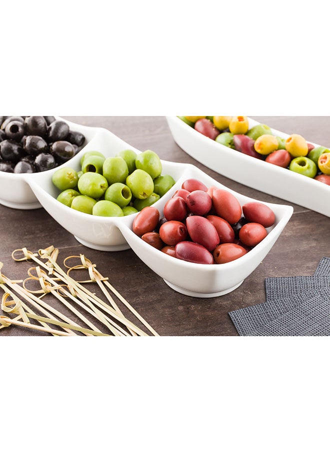 Restaurantware-24 Ounce Porcelain Condiment Tray, 1 Square Compartment Snack Dish - Serve Hors D'oeuvres, Dips, or Condiments, For Parties or Buffets, White Porcelain 4 Piece Appetizer Server