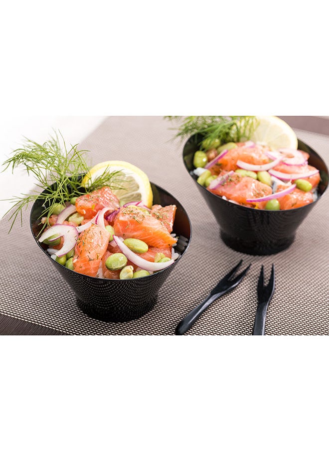 7 Ounce Plastic Serving Bowls, 100 Round Incline Bowls - Disposable, Sturdy, Black Plastic Round Bowls, Unique Design, For Soups, Appetizers, Or Desserts