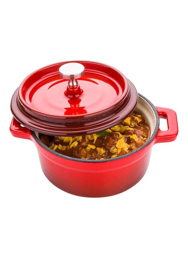 Restaurantware-8 Ounce Mini Casserole Dish, 1 Mini Dutch Oven With Lid - Enameled, Round, Red Cast Iron Mini Cocotte, Heavy-Duty, For Baking, Braising, Or Roasting