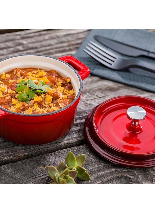 Restaurantware-8 Ounce Mini Casserole Dish, 1 Mini Dutch Oven With Lid - Enameled, Round, Red Cast Iron Mini Cocotte, Heavy-Duty, For Baking, Braising, Or Roasting