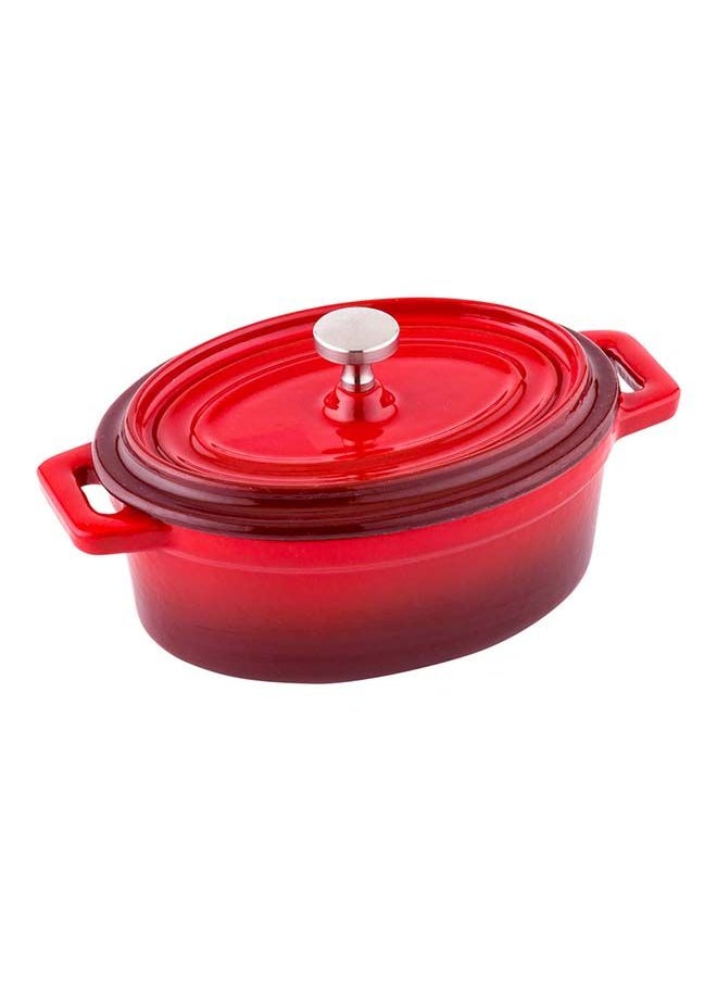 Restaurantware-9 Ounce Mini Casserole Dish, 1 Mini Dutch Oven With Lid - Enameled, Oval, Red Cast Iron Mini Cocotte, Heavy-Duty, For Baking, Braising, or Roasting