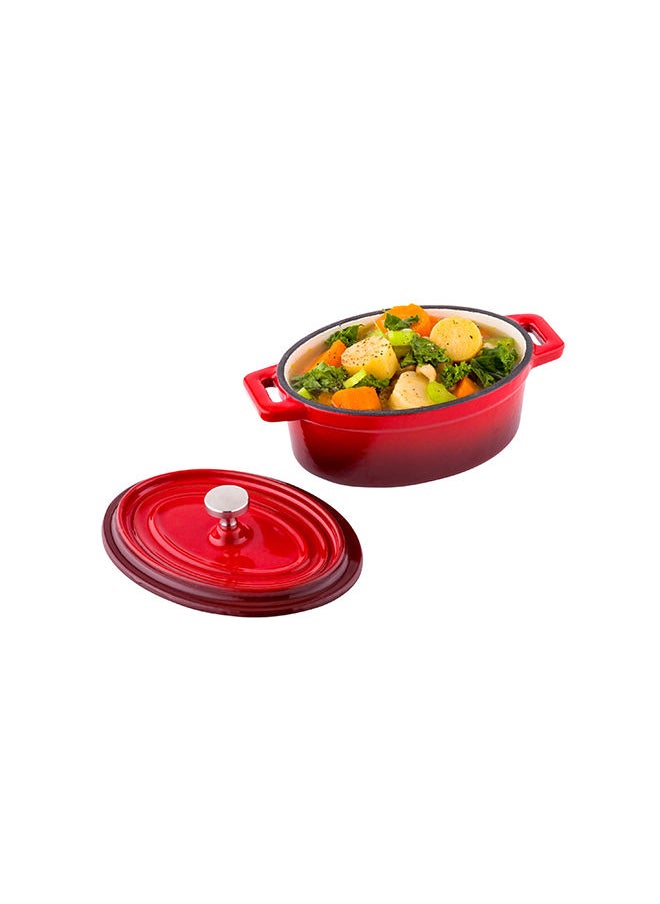Restaurantware-9 Ounce Mini Casserole Dish, 1 Mini Dutch Oven With Lid - Enameled, Oval, Red Cast Iron Mini Cocotte, Heavy-Duty, For Baking, Braising, or Roasting