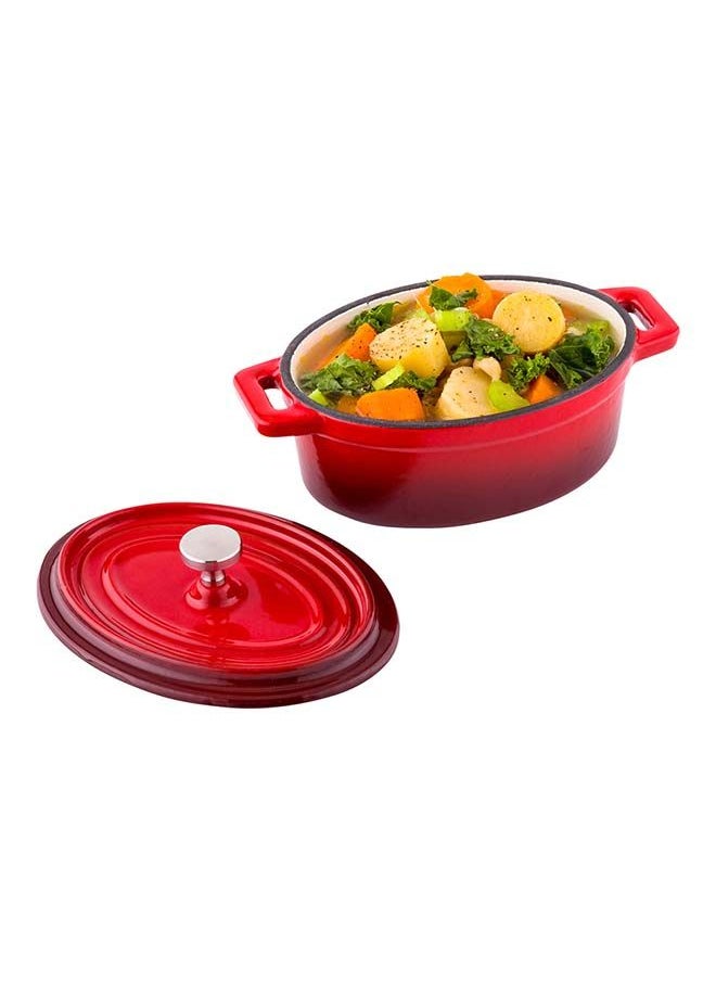 Restaurantware-9 Ounce Mini Casserole Dish, 1 Mini Dutch Oven With Lid - Enameled, Oval, Red Cast Iron Mini Cocotte, Heavy-Duty, For Baking, Braising, or Roasting