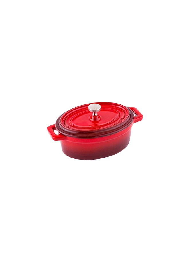 Restaurantware-9 Ounce Mini Casserole Dish, 1 Mini Dutch Oven With Lid - Enameled, Oval, Red Cast Iron Mini Cocotte, Heavy-Duty, For Baking, Braising, or Roasting