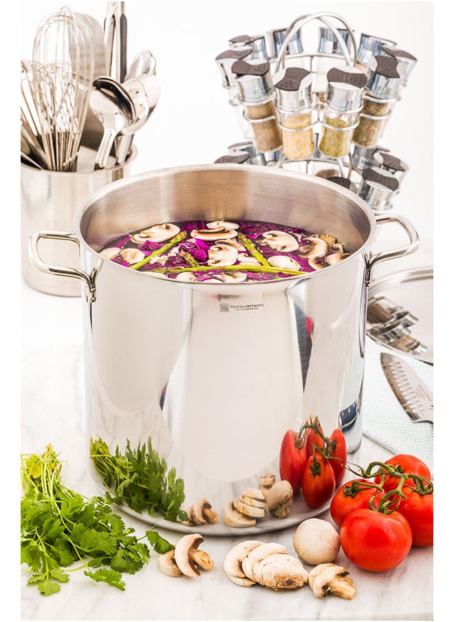 Restaurantware-Met Lux 21 Quart Stock Pot, 1 Induction Ready Gumbo Pot - With Handles, Lid Sold Separately, Mirror-Finish Stainless Steel Stew Pot, For Cooking And Boiling Food,
