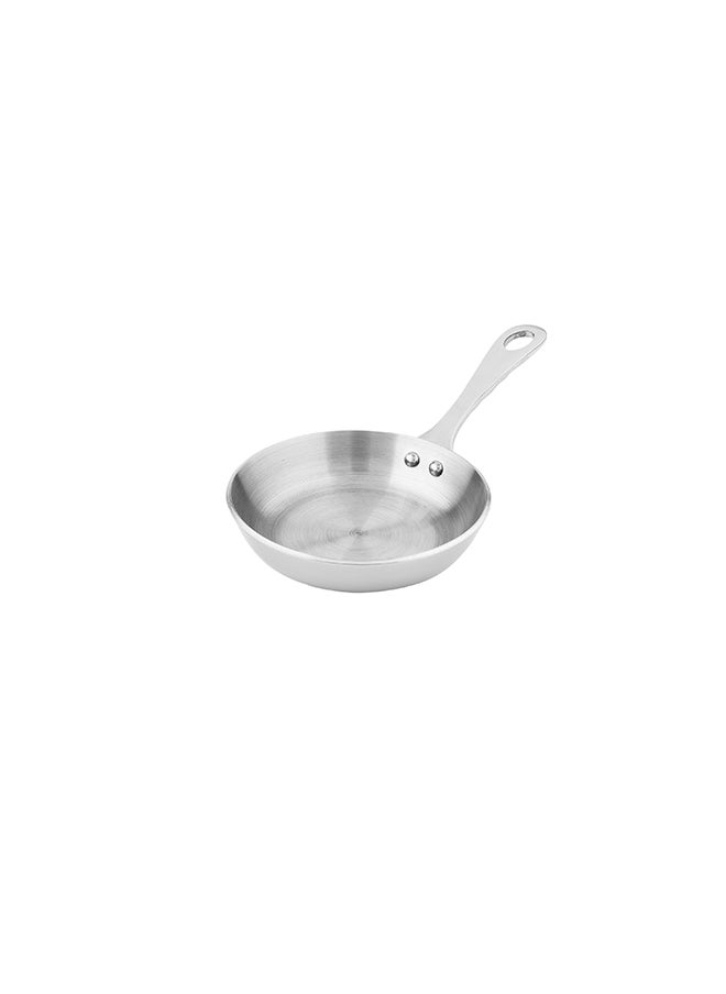Restaurantware-4 Inch Mini Frying Pan, 1 Round Egg Pan - With Handle, Dishwasher Safe, Silver Stainless Steel Small Frying Pan, Hanging Hole, For Scrambles, Appetizers, Or Desserts