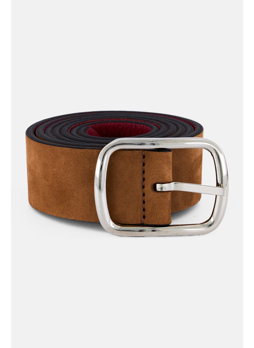 Women Solid Reversible Leather Belt, Dark Pink
