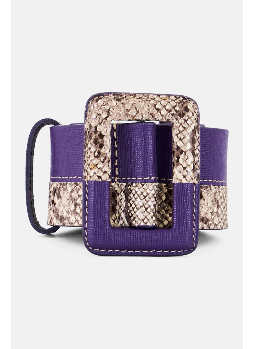 Women Animal Print Leather Belt, Purple