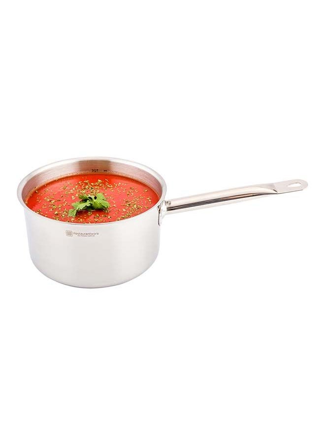 Restaurantware-Met Lux 3.5 Quart Induction Sauce Pan, 1 Wide Basin Deep Sauce Pan - Single Handle, Lid Sold Separately, Mirror-Finish Stainless Steel Cooking Pot, For Cooking And Boiling Food,
