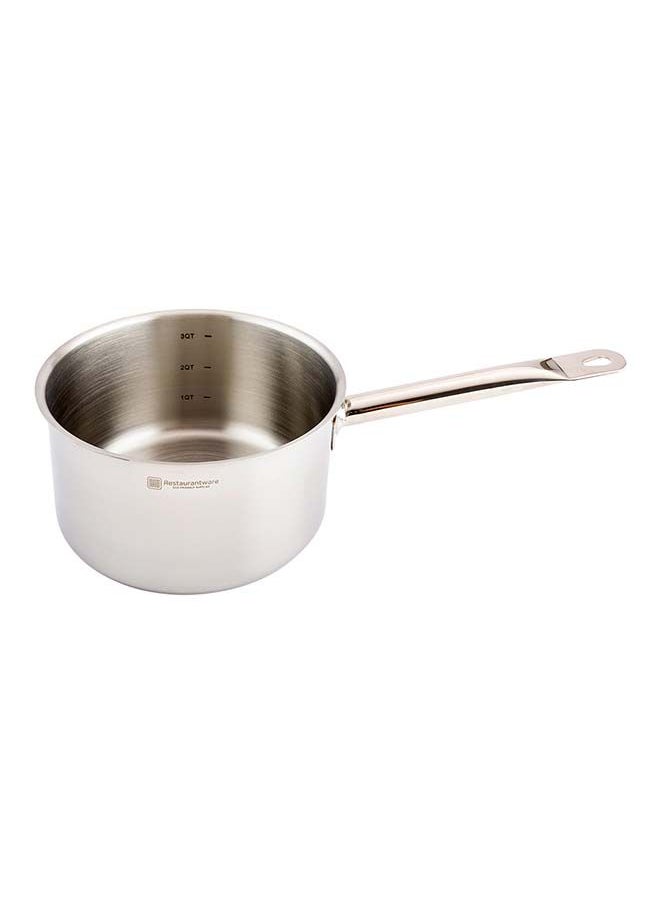 Restaurantware-Met Lux 3.5 Quart Induction Sauce Pan, 1 Wide Basin Deep Sauce Pan - Single Handle, Lid Sold Separately, Mirror-Finish Stainless Steel Cooking Pot, For Cooking And Boiling Food,