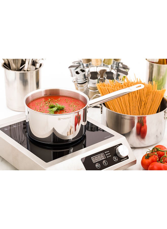 Restaurantware-Met Lux 3.5 Quart Induction Sauce Pan, 1 Wide Basin Deep Sauce Pan - Single Handle, Lid Sold Separately, Mirror-Finish Stainless Steel Cooking Pot, For Cooking And Boiling Food,