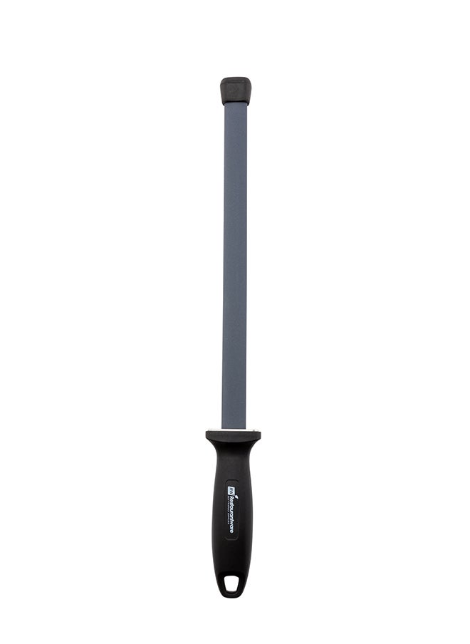 Restaurantware-Met Lux 17 Inch x 1.8 Inch Knife Honing Rod, 1 Nylon Handle Sharpening Steel - Shock Absorbent, Grooved, Black Ceramic Knife Sharpener Rod, For Kitchen