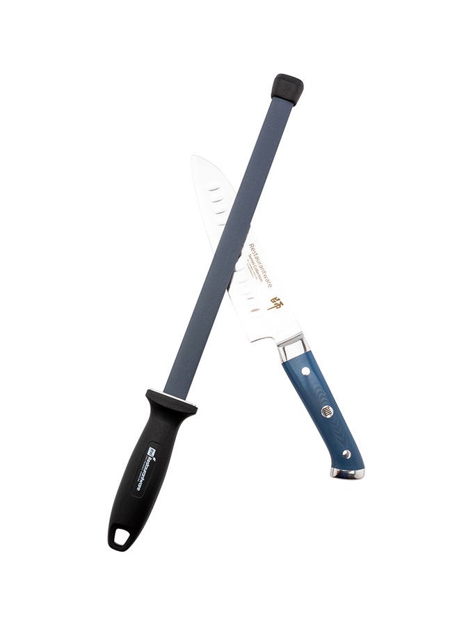 Restaurantware-Met Lux 17 Inch x 1.8 Inch Knife Honing Rod, 1 Nylon Handle Sharpening Steel - Shock Absorbent, Grooved, Black Ceramic Knife Sharpener Rod, For Kitchen