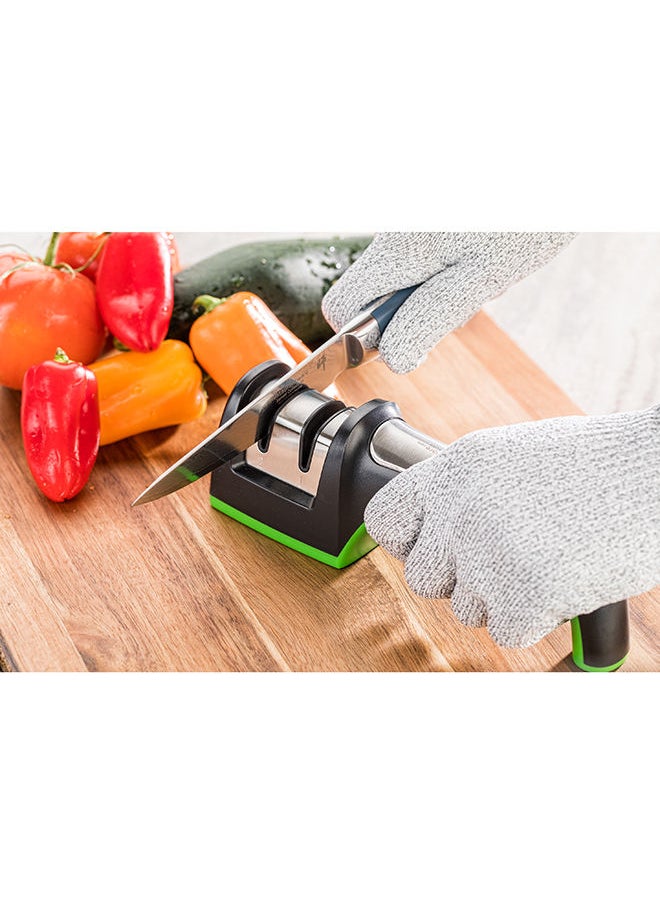 Restaurantware-7.8 x 2 Inch Knife Sharpener, 1 Heavy-Duty Knife Sharpening Tool - Manual Tabletop Design, Diamond Edge, Black Stainless Steel Kitchen Knife Sharpener, For Sharpening Straight Knives,