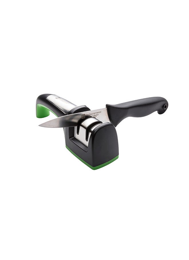 Restaurantware-7.8 x 2 Inch Knife Sharpener, 1 Heavy-Duty Knife Sharpening Tool - Manual Tabletop Design, Diamond Edge, Black Stainless Steel Kitchen Knife Sharpener, For Sharpening Straight Knives,