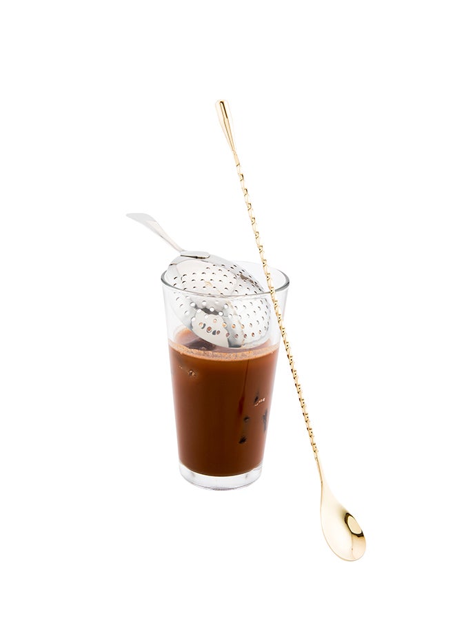Restaurantware-Bar Lux 12 Inch Bar Spoon, 1 Corkscrew Handle Cocktail Stirrer Spoon - Long, Commercial, Gold-Plated Stainless Steel Cocktail Mixing Spoon, For Stirring And Mixing