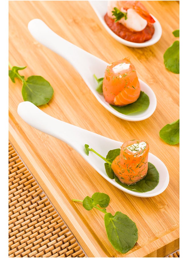 Restaurantware-5.1 Inch Porcelain Soup Spoons, 10 Wave Appetizer Spoons - Chip Resistant, Dishwasher Safe, White Porcelain Mini Tasting Plates, For Samples, Desserts, Or Snacks