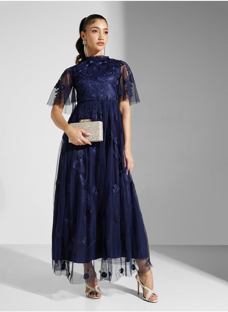 Embellished Crew Neck Maxi Dress
