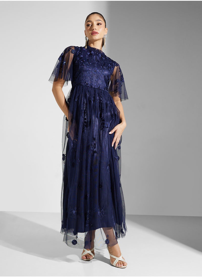 Embellished Crew Neck Maxi Dress