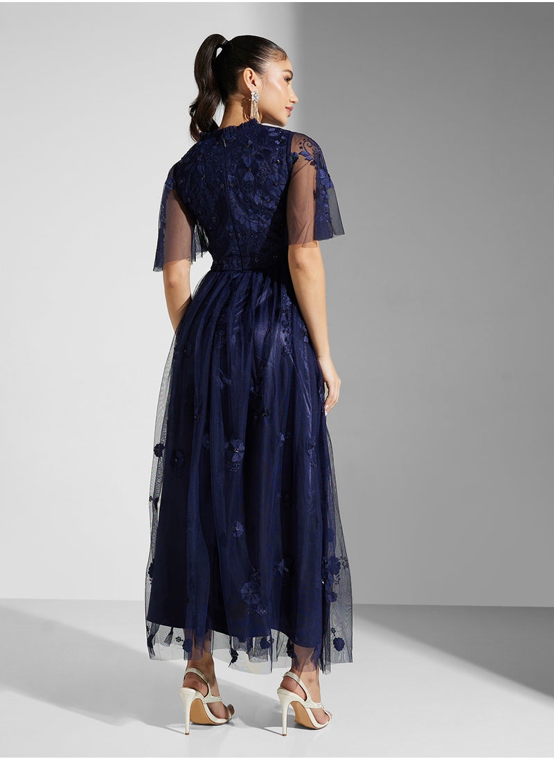 Embellished Crew Neck Maxi Dress