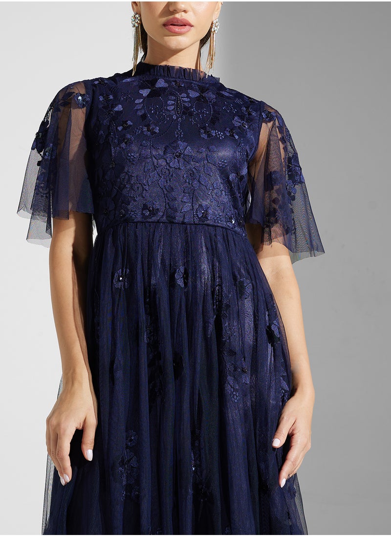 Embellished Crew Neck Maxi Dress