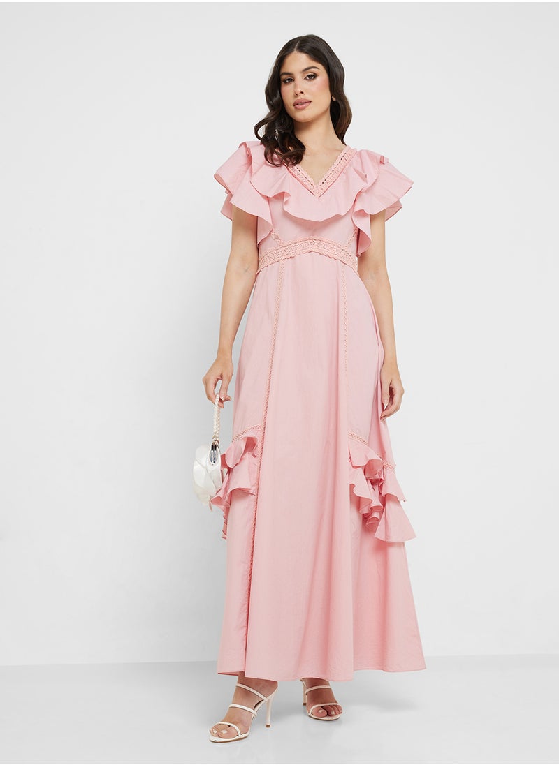 Embellished Ruffles Midi Dress