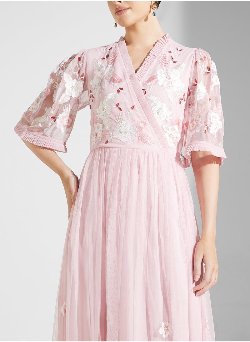 Embellished V-Neck Dress