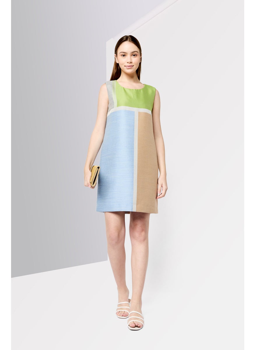 Women Colorblock Midi Casual Dress, Multicolor