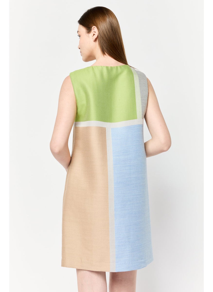 Women Colorblock Midi Casual Dress, Multicolor