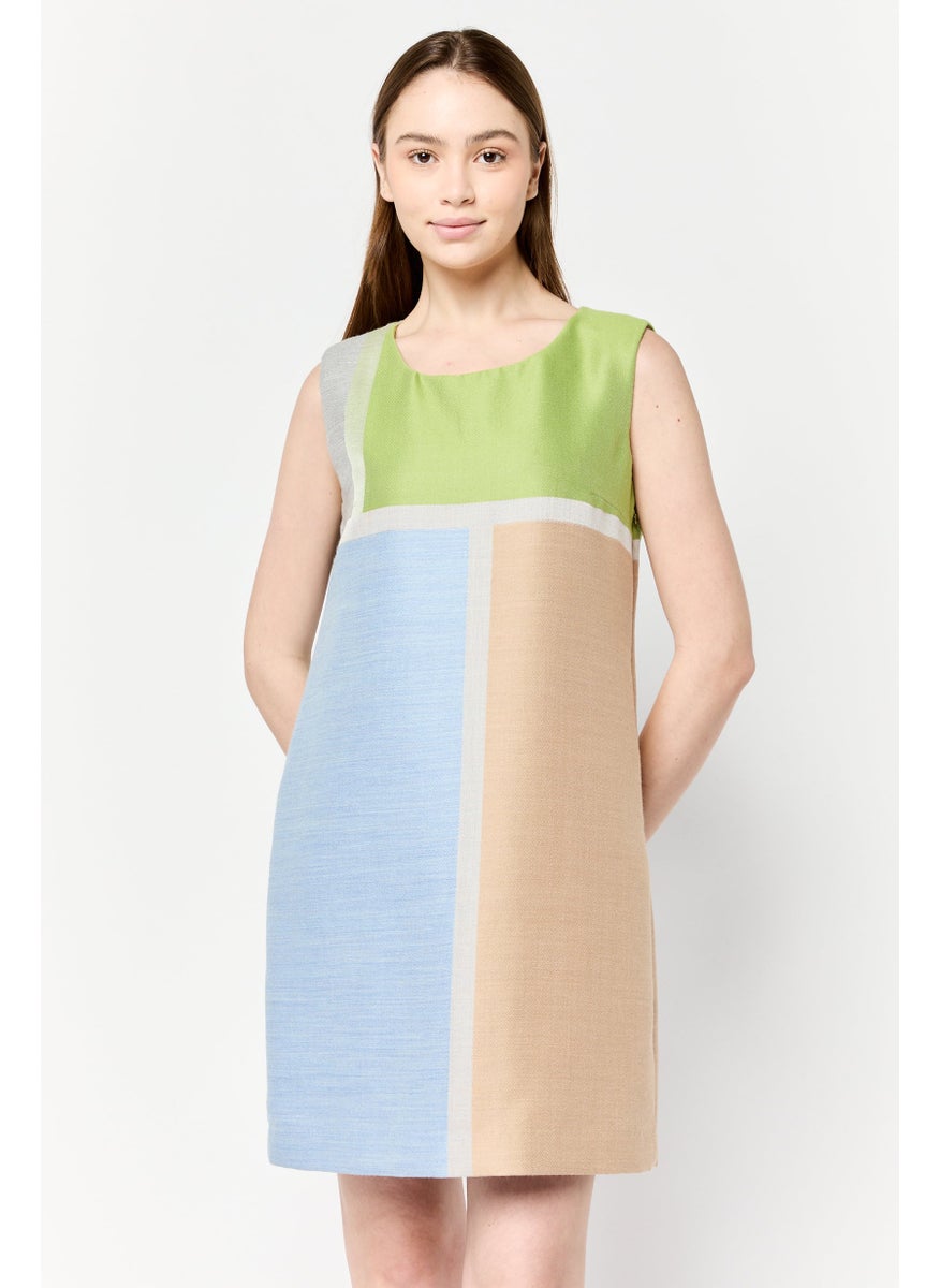 Women Colorblock Midi Casual Dress, Multicolor