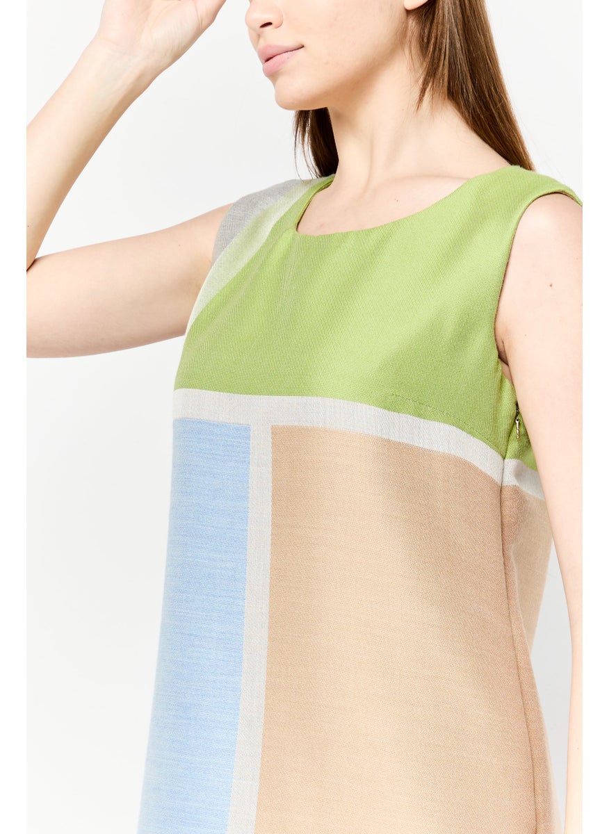 Women Colorblock Midi Casual Dress, Multicolor