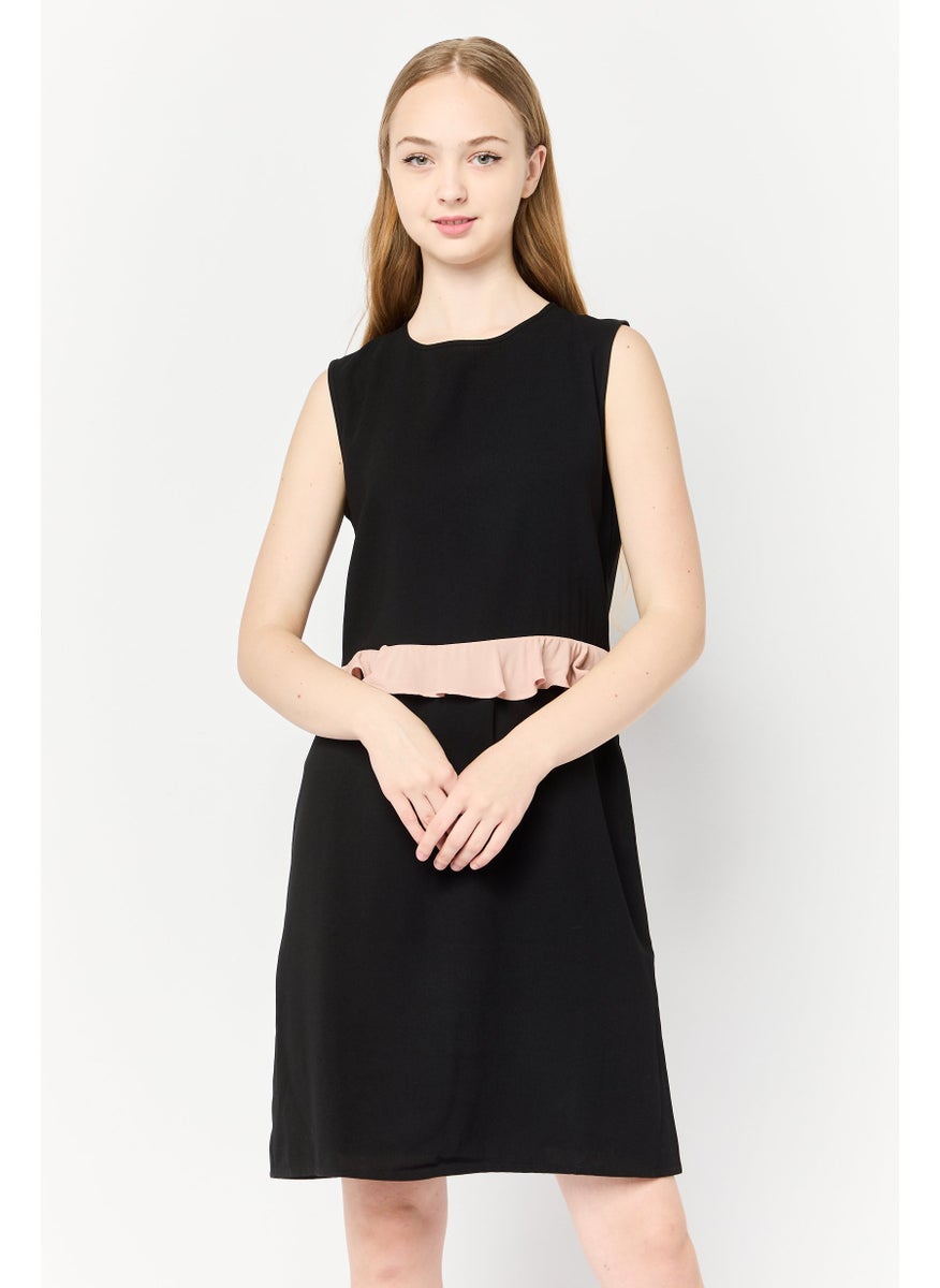 Women Plain Mini Dress, Black