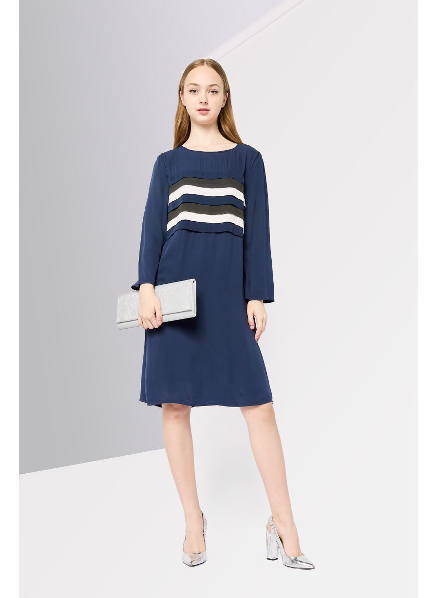 Women Textured Midi Dress, Navy