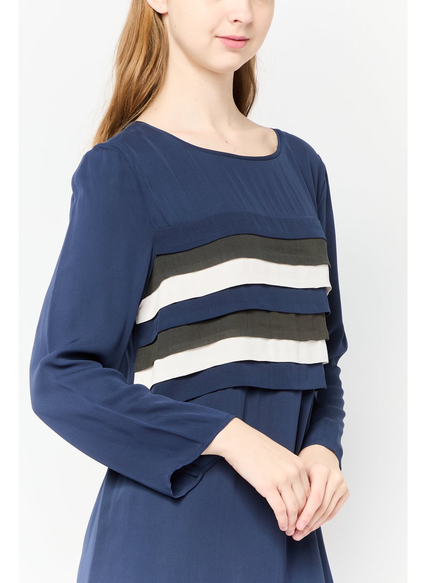 Women Textured Midi Dress, Navy