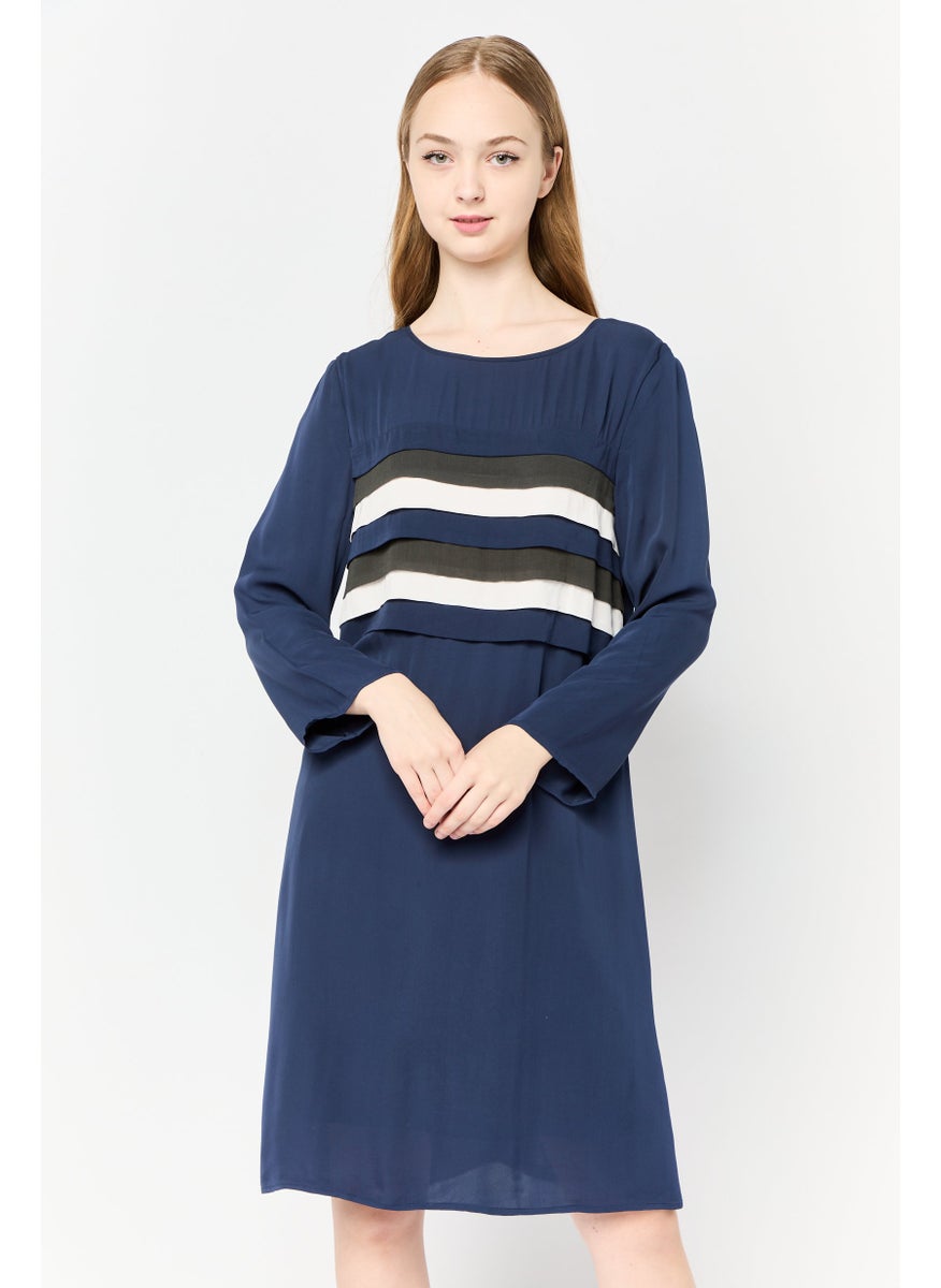 Women Textured Midi Dress, Navy